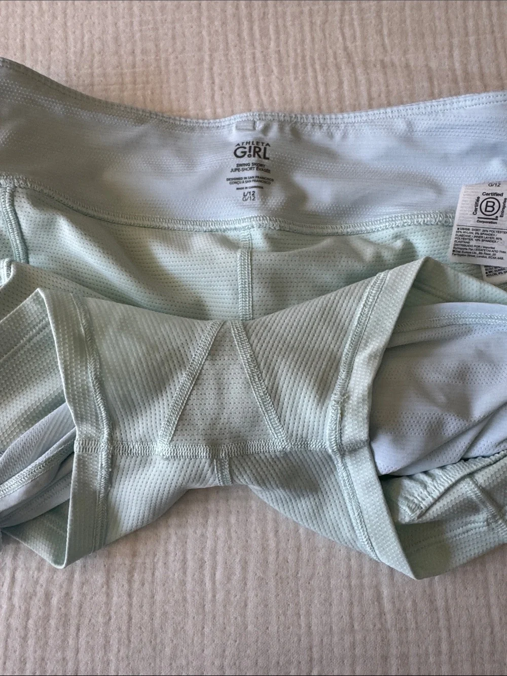 Athleta Girl swing skort. Mint green. Size L/12 yrs